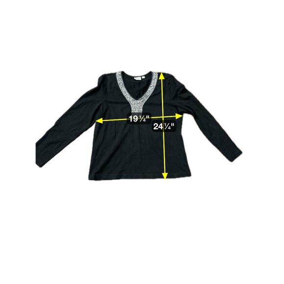 Chicos Black Long Sleeve Top With Silver Beaded V Neck Size Large - Picture 7 of 10
